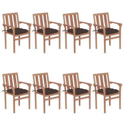 Patio Chair Set of 8 Natural wood, Taupe cushion