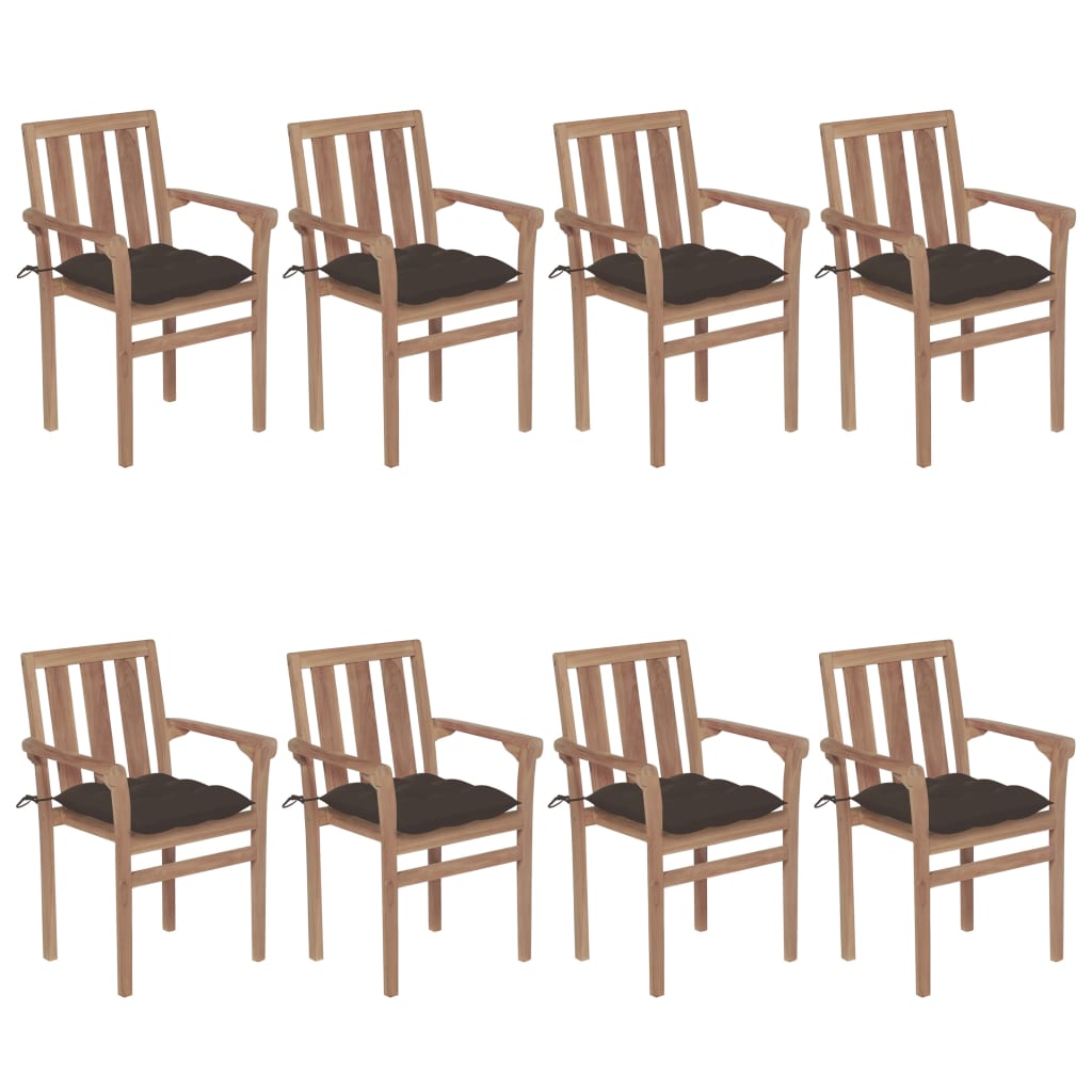Patio Chair Set of 8 Natural wood, Taupe cushion