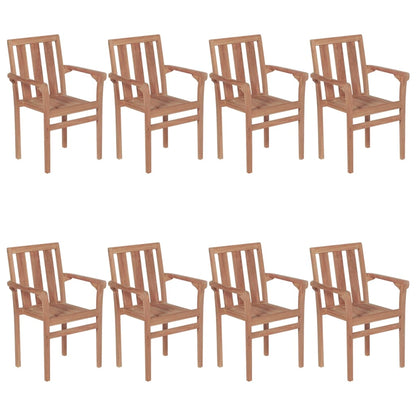 Patio Chair Set of 8 Natural wood, Taupe cushion