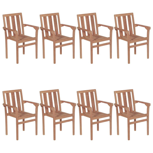 Patio Chair Set of 8 Natural wood, Taupe cushion