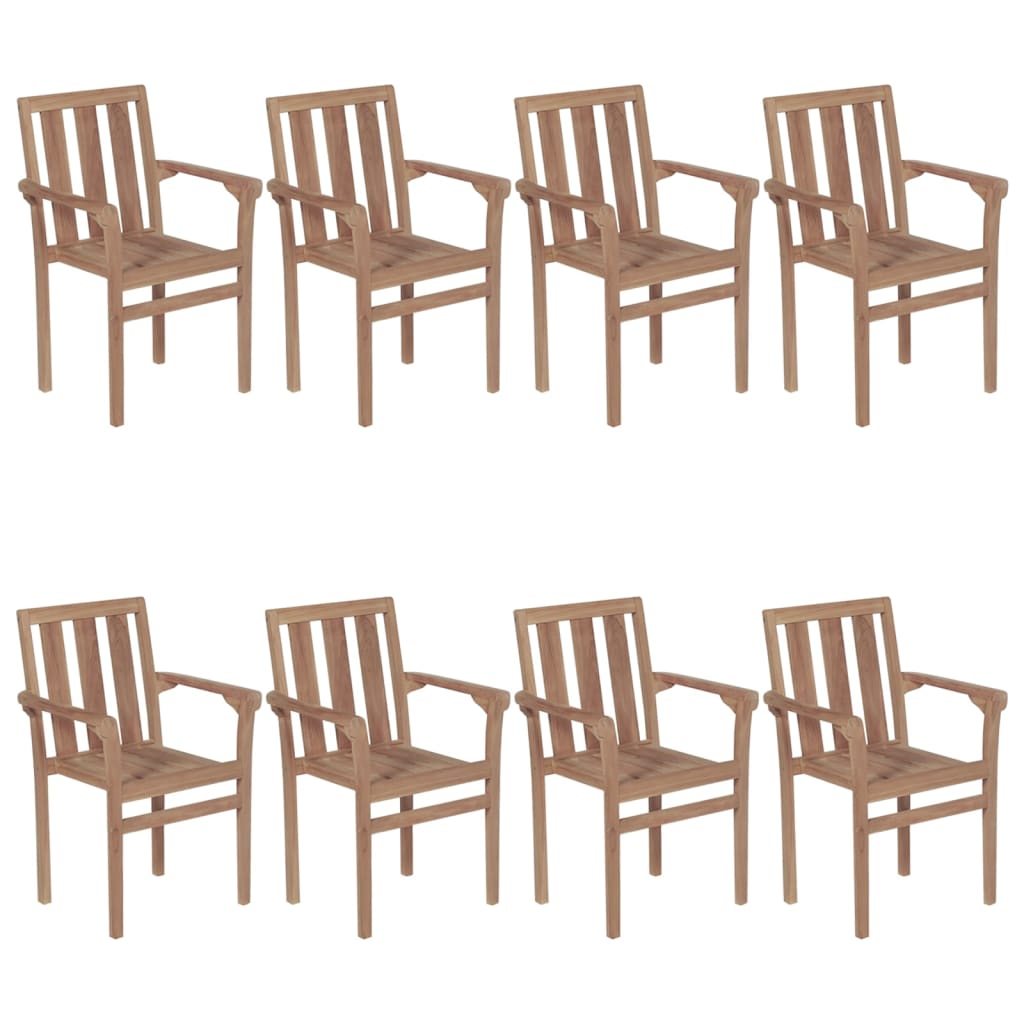 Patio Chair Set of 8 Natural wood, Taupe cushion