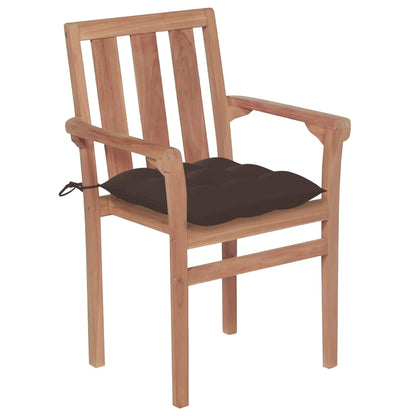 Patio Chair Set of 8 Natural wood, Taupe cushion