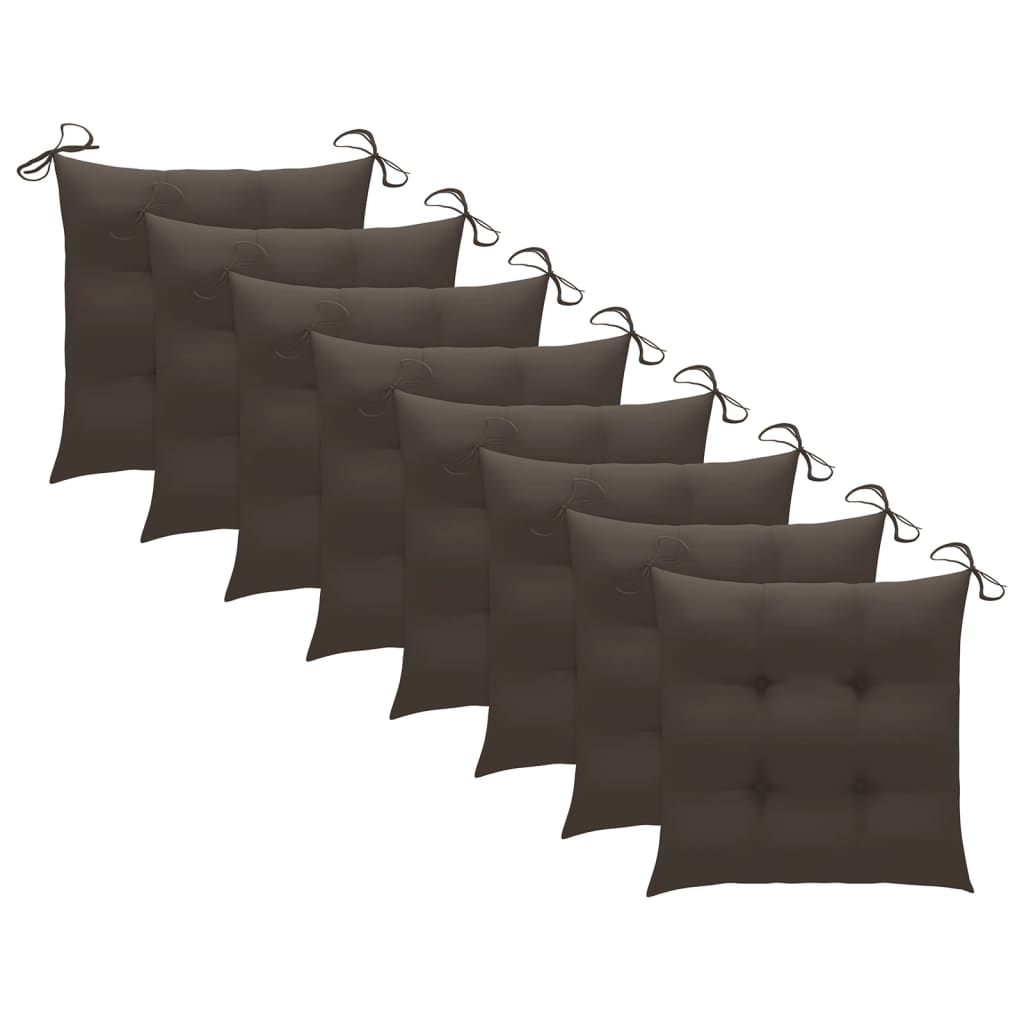 Patio Chair Set of 8 Natural wood, Taupe cushion