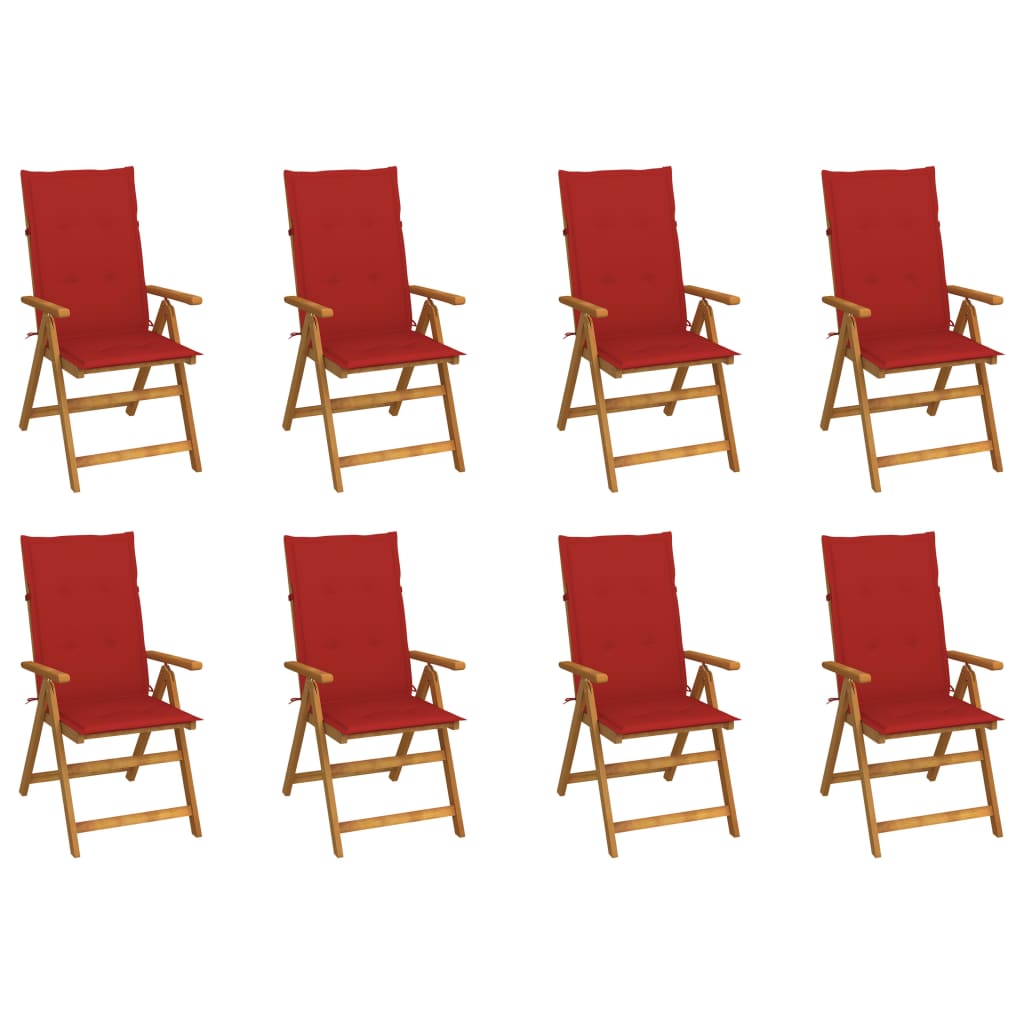 Garden Chair Set of 8 Red Solid Acacia wood Standard Foldable