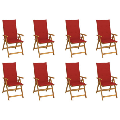 Garden Chair Set of 8 Red Solid Acacia wood Standard Foldable