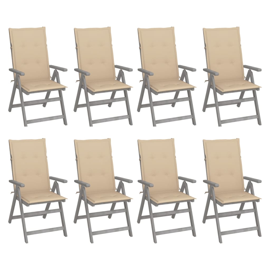 Garden Chair Set of 8 Grey, Beige cushions
