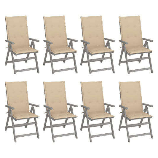 Garden Chair Set of 8 Grey, Beige cushions