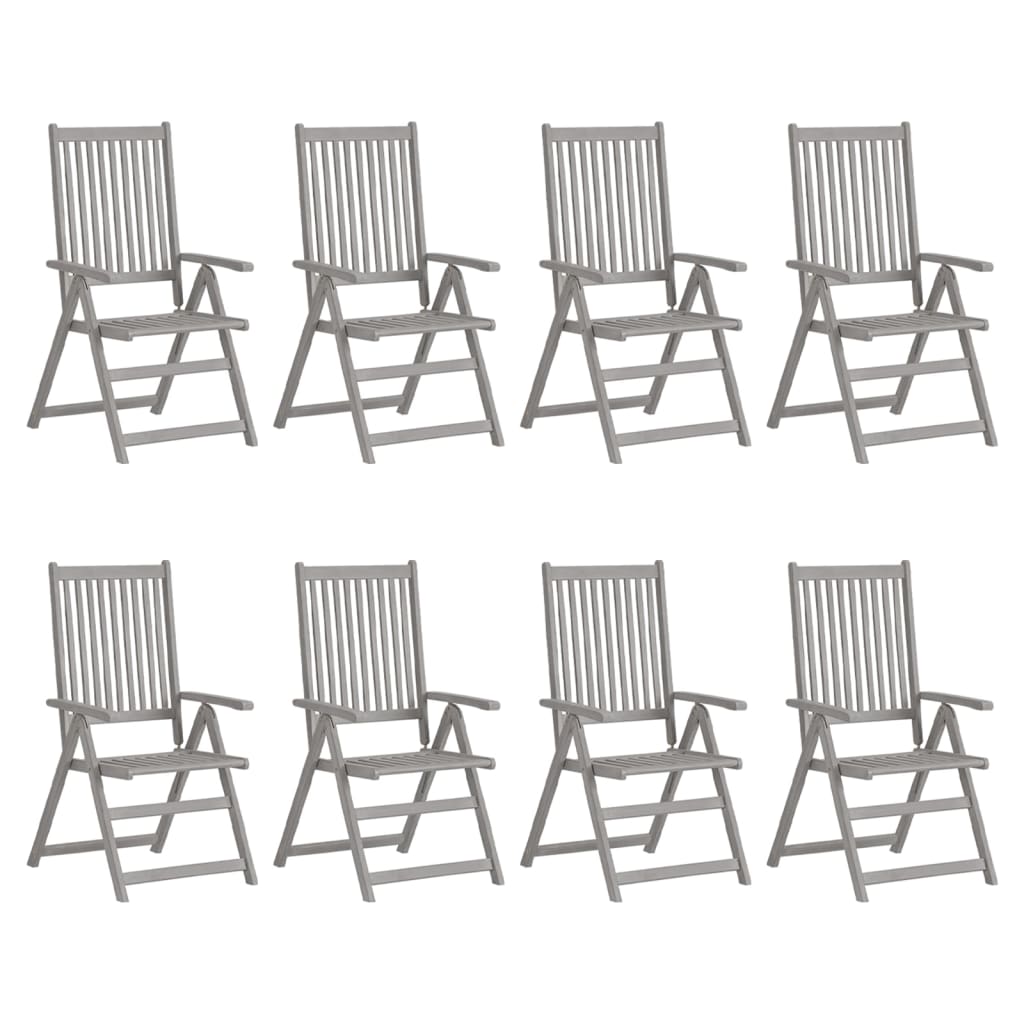 Garden Chair Set of 8 Grey Solid Acacia wood, 100% polyester fabric