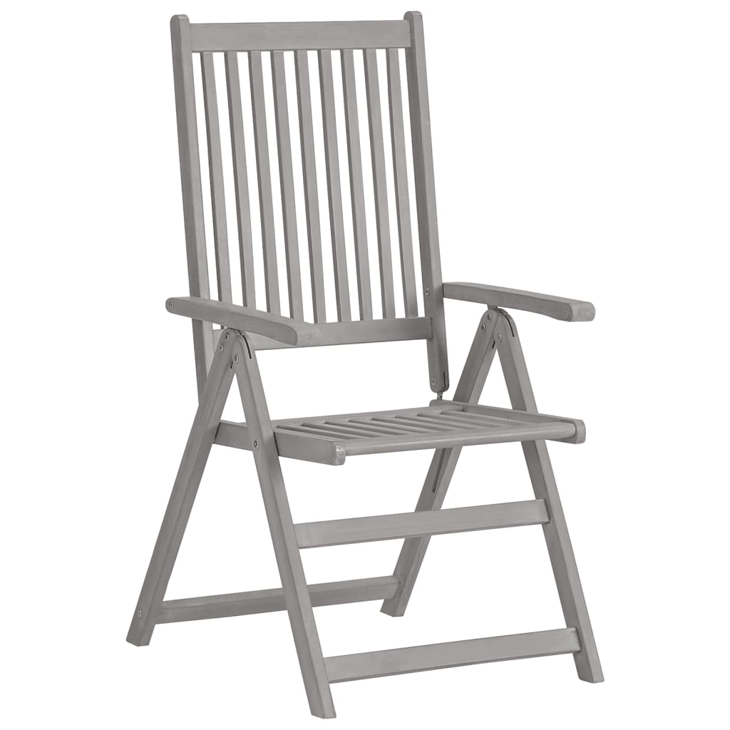 Garden Chair Set of 8 Grey Solid Acacia wood, 100% polyester fabric