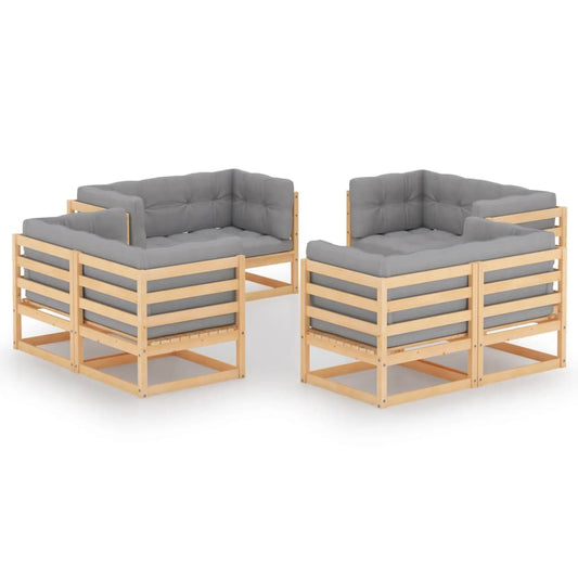 Garden Lounge Set Pinewood Solid pine wood, polyester Large