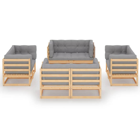 Garden Lounge Set Pinewood Solid pine wood, polyester Large