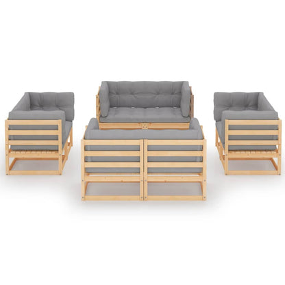 Garden Lounge Set Pinewood Solid pine wood, polyester Large