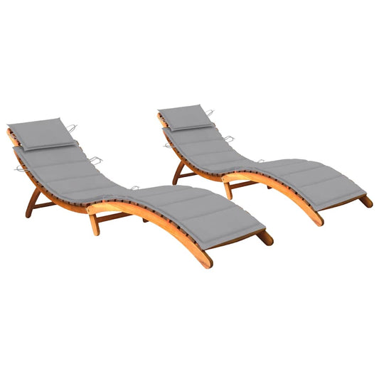 Sun Lounger Grey Solid Acacia wood, Polyester Standard Foldable