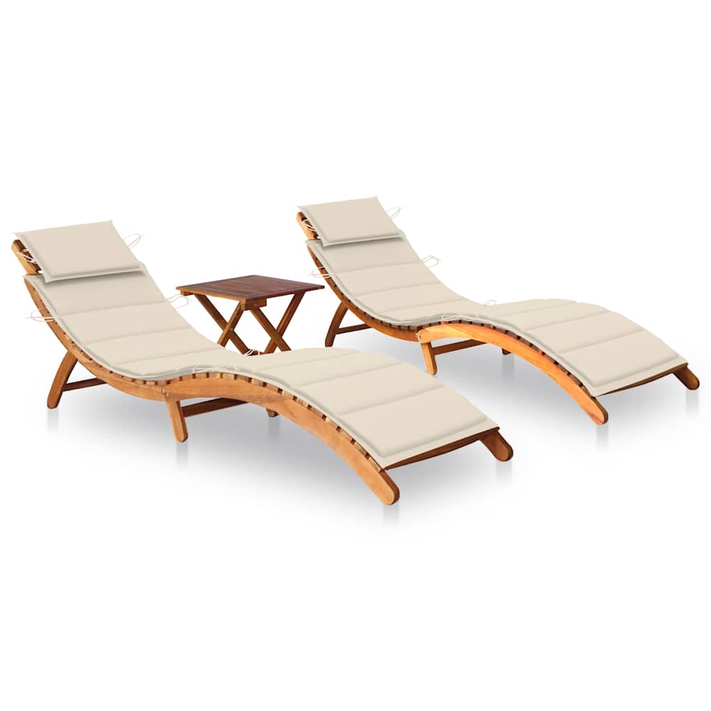 Sun Lounger Natural Wood Solid Acacia wood, Fabric (100% polyester)