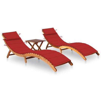Patio Sun Lounger Natural wood color, Red cushion