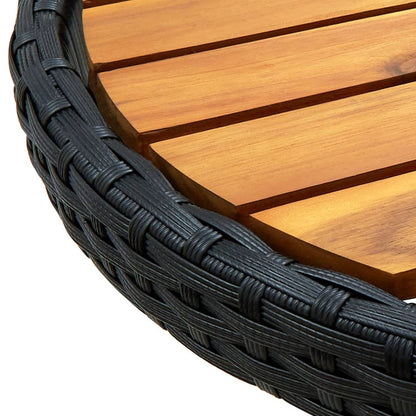 Tea Table Black PE Rattan Small Foldable Tea Table Round