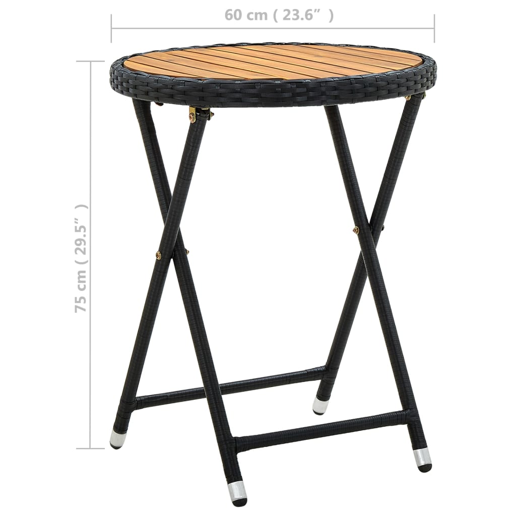 Tea Table Black PE Rattan Small Foldable Tea Table Round