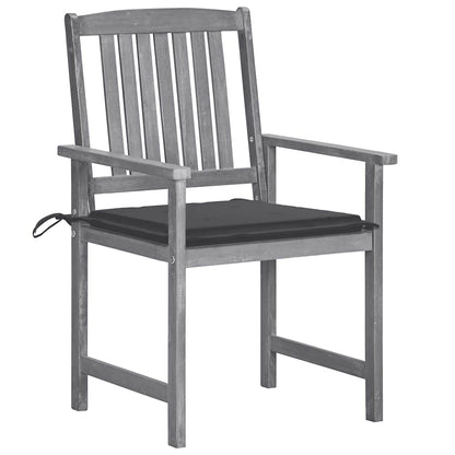 Garden Chair Set of 6 Grey Solid Acacia Wood, Polyester Medium