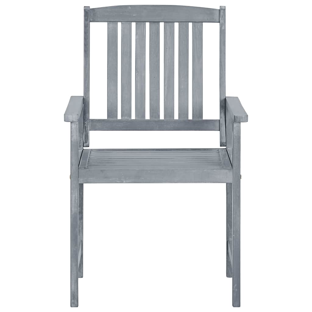 Garden Chair Set of 6 Grey Solid Acacia Wood, Polyester Medium