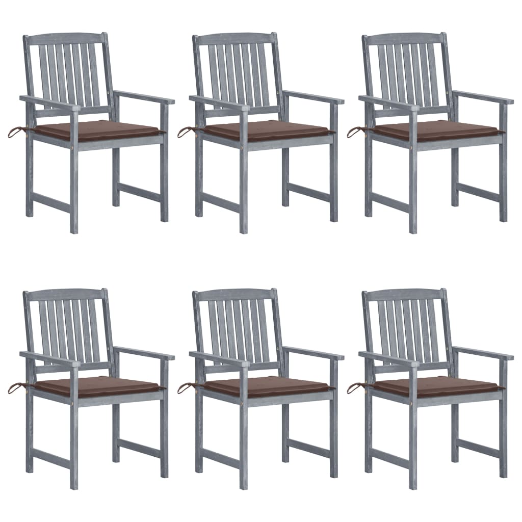 Patio Chair Set of 6 Gray Solid acacia wood Standard Durable