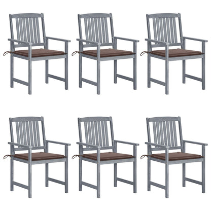 Patio Chair Set of 6 Gray Solid acacia wood Standard Durable