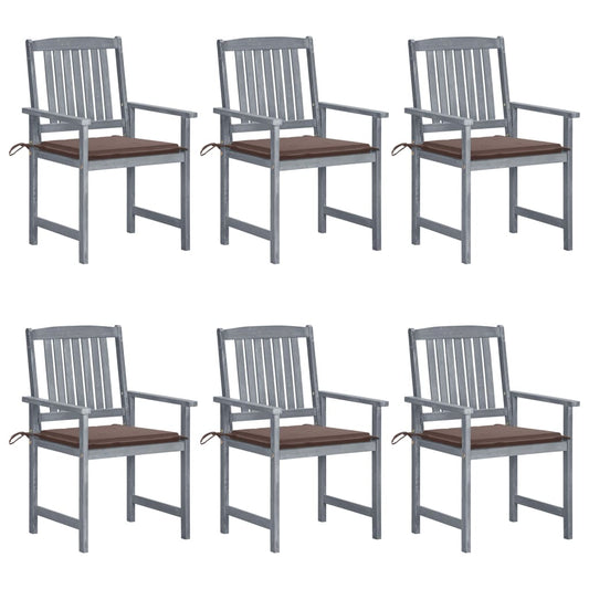 Patio Chair Set of 6 Gray Solid acacia wood Standard Durable