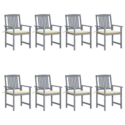 Garden Chair Set of 8 Grey Solid acacia wood, 100% polyester