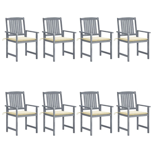 Garden Chair Set of 8 Grey Solid acacia wood, 100% polyester