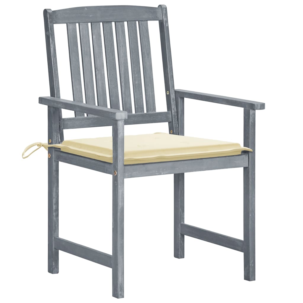 Garden Chair Set of 8 Grey Solid acacia wood, 100% polyester