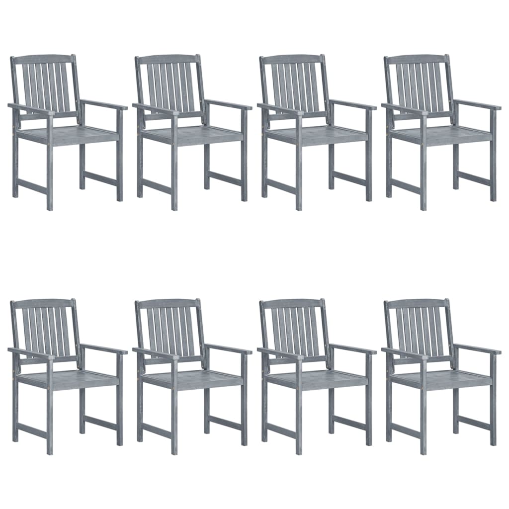 Garden Chair Set of 8 Grey Solid acacia wood, 100% polyester