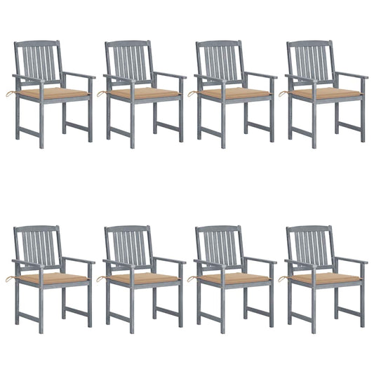 Patio Chair Set of 8 Gray Solid acacia wood Medium Patio Chair