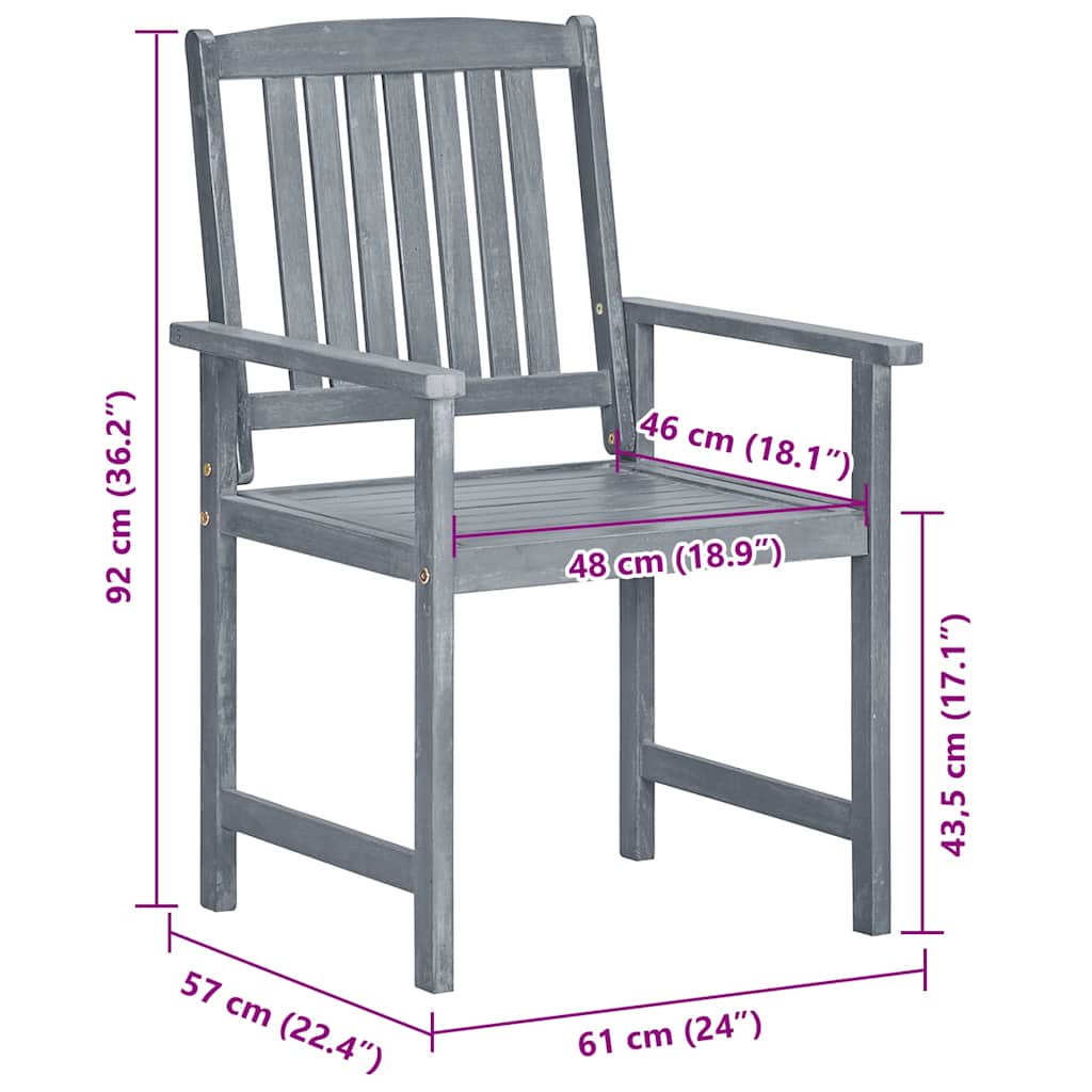 Patio Chair Set of 8 Gray Solid acacia wood Medium Patio Chair