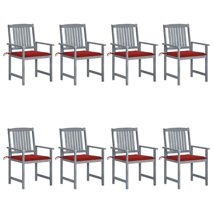 Patio Chair Set of 8 Gray Solid acacia wood Standard Durable