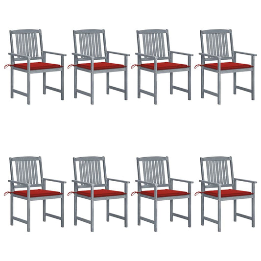 Patio Chair Set of 8 Gray Solid acacia wood Standard Durable