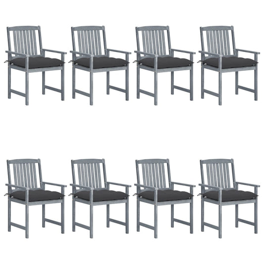 Garden Chair Set of 8 Grey Solid acacia wood and polyester 8 pcs