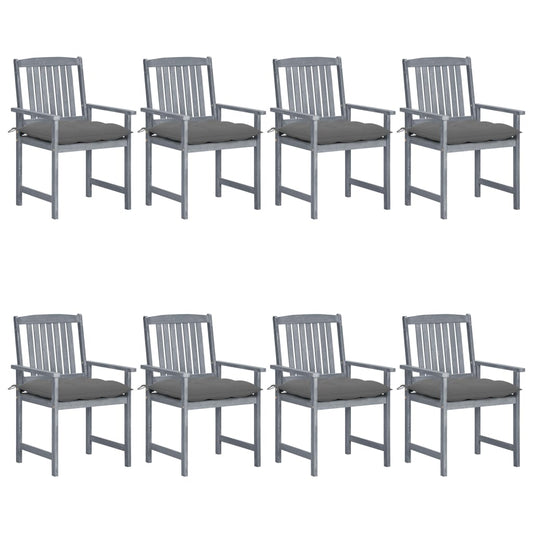 Patio Chair Set of 8 Gray Solid Acacia wood Standard Durable