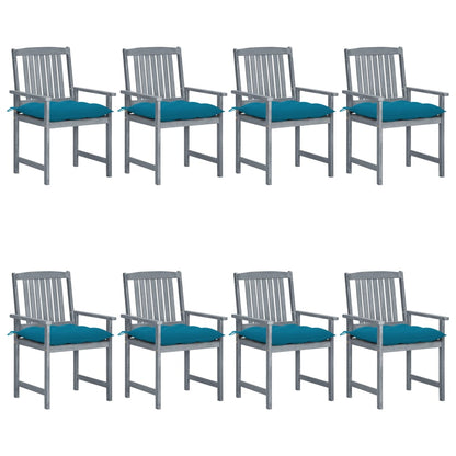Patio Chair Set of 8 Gray Solid Acacia wood Standard Durable