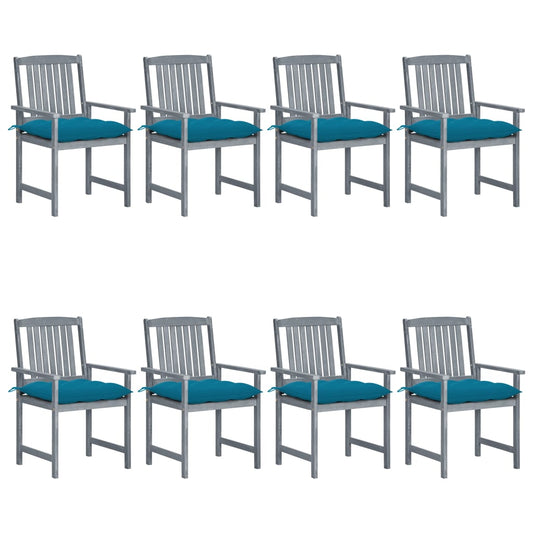 Patio Chair Set of 8 Gray Solid Acacia wood Standard Durable