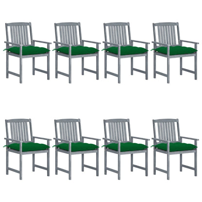 Patio Chair Set of 8 Gray Solid Acacia Wood Regular Seats Many