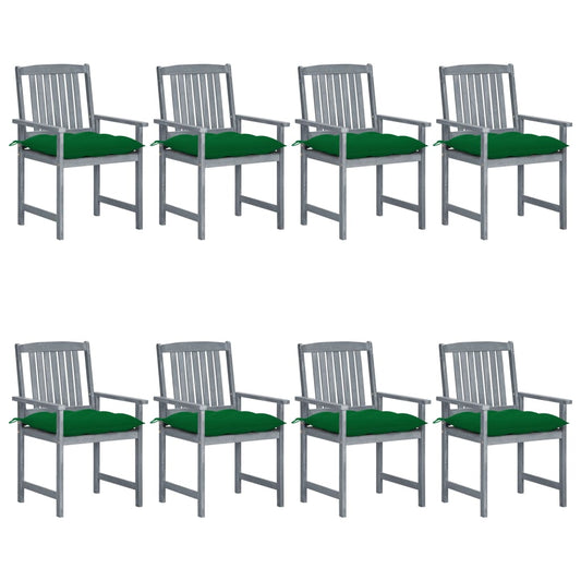 Patio Chair Set of 8 Gray Solid Acacia Wood Regular Seats Many