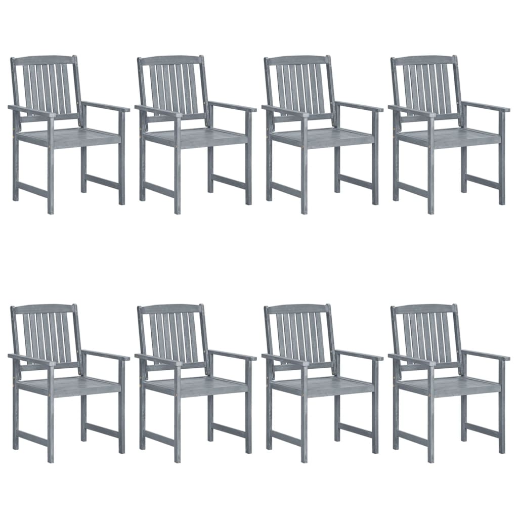Patio Chair Set of 8 Gray Solid Acacia Wood Regular Seats Many