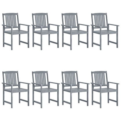 Patio Chair Set of 8 Gray Solid Acacia Wood Regular Seats Many