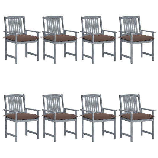 Patio Chair Set of 8 Gray Solid acacia wood Standard Durable