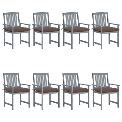 Patio Chair Set of 8 Gray Solid acacia wood Standard Durable