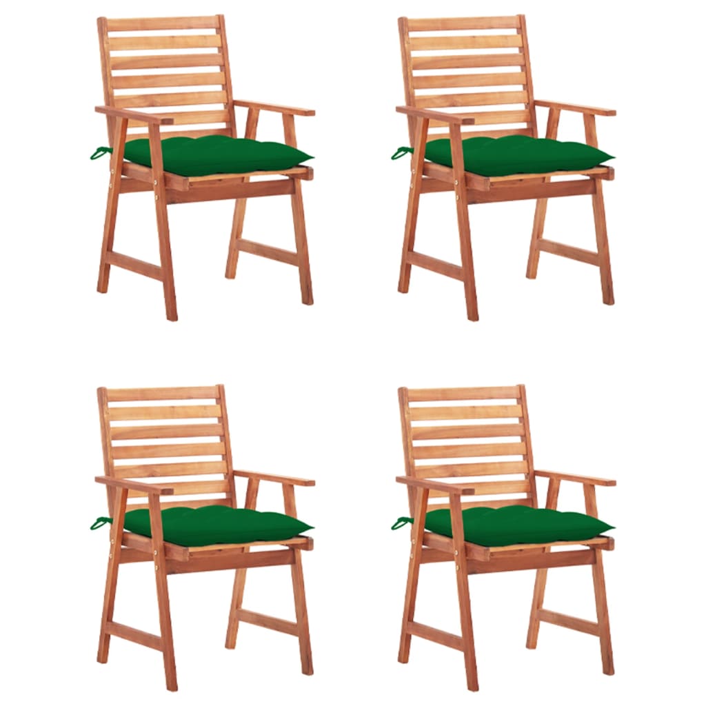 Patio Chair Set of 4 Brown, Green Solid Acacia wood, Polyester