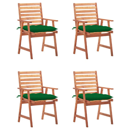 Patio Chair Set of 4 Brown, Green Solid Acacia wood, Polyester