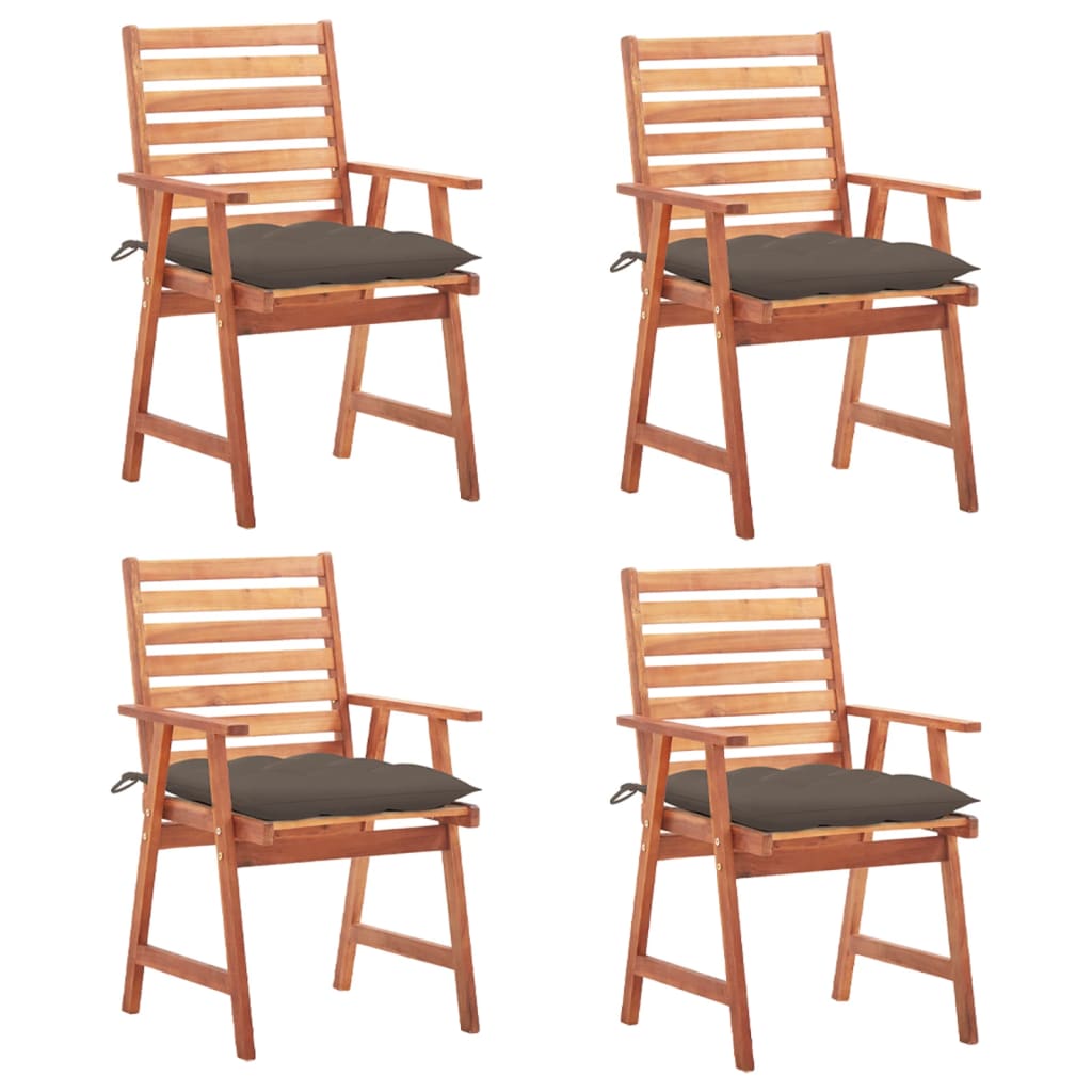 Patio Chair Set of 4 Brown, Taupe Solid Acacia Wood Standard