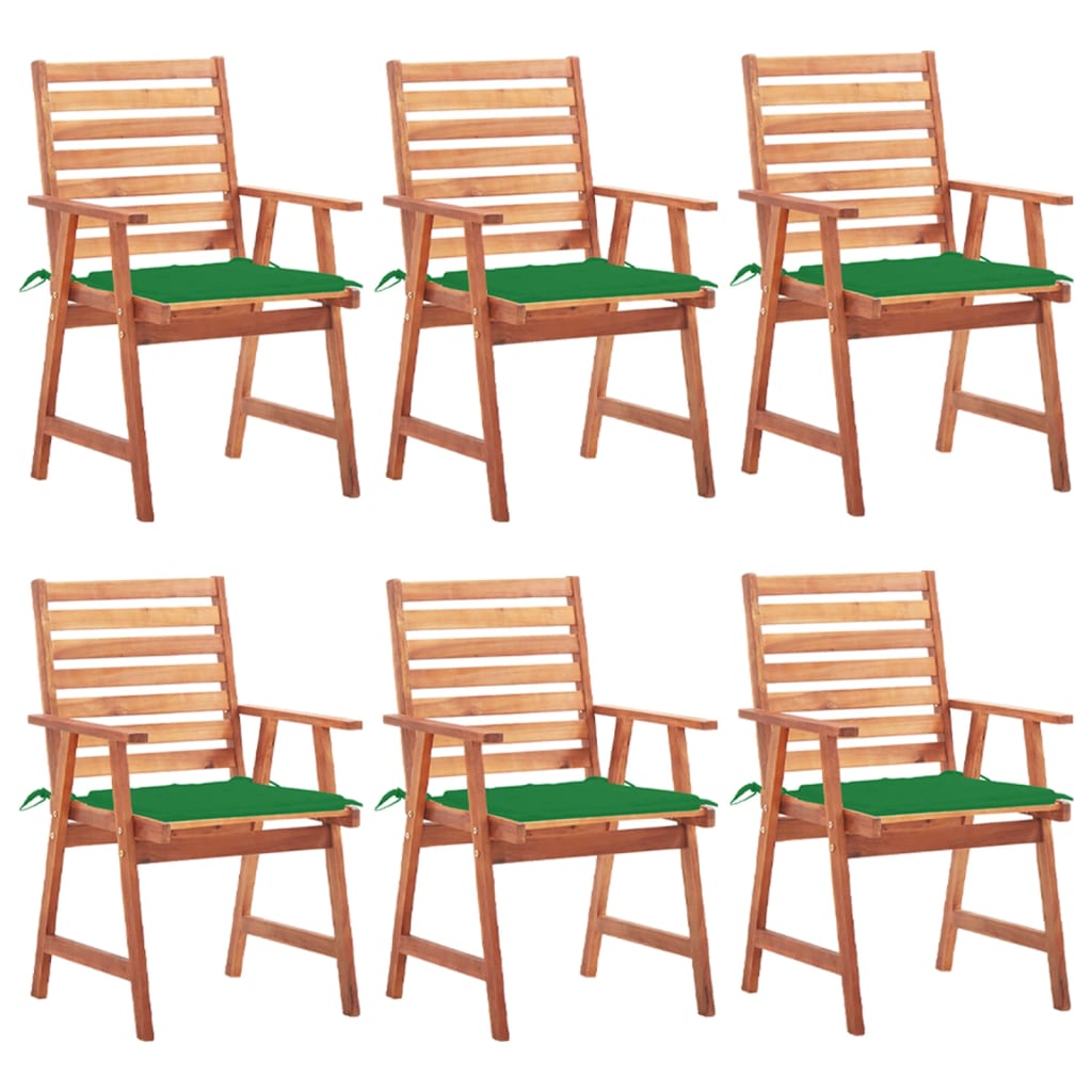 Patio Chair Set of 6 Natural Wood Solid Acacia Wood, 100% Polyester