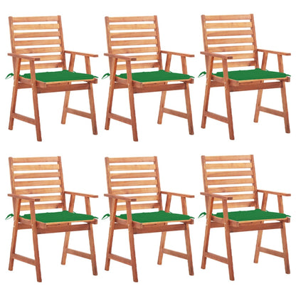 Patio Chair Set of 6 Natural Wood Solid Acacia Wood, 100% Polyester