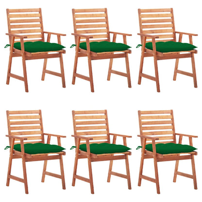 Patio Chair Set of 6 Wood and Green Cushion
